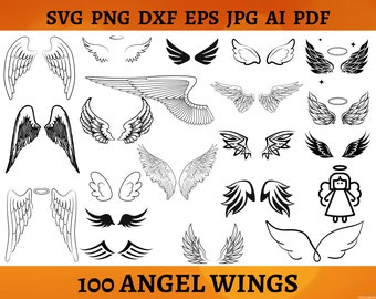 100 ANGEL WINGS SVG Bundle Angel Wing Sketch Png for Shirt Angel Wings Cricut Cut File Silhouette Wings Clipart Svg Png Jpg Pdf Ai Eps Dxf