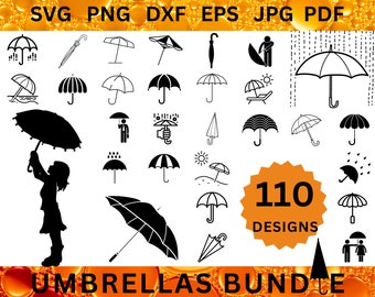 110 PARAPLUIE Svg BUNDLE Protection CRICUT temps pluvieux coupe fichiers parapluie Silhouette pluie Clipart plage parapluie vecteur Png Dxf Eps Jpg Pdf