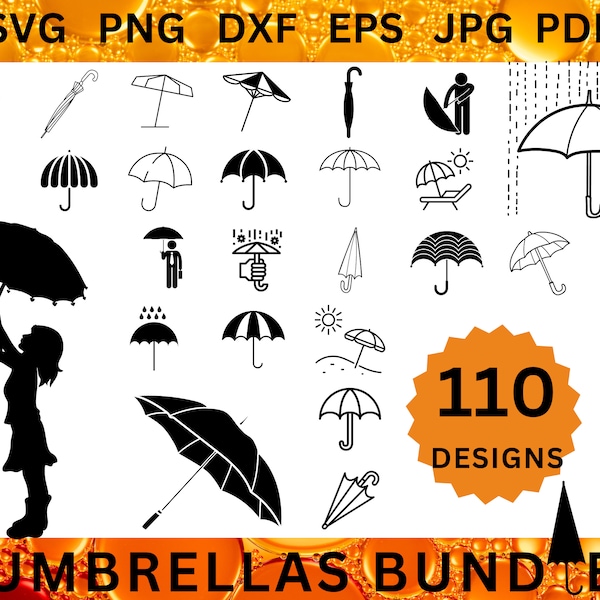 110 PARAPLUIE Svg BUNDLE Protection CRICUT temps pluvieux coupe fichiers parapluie Silhouette pluie Clipart plage parapluie vecteur Png Dxf Eps Jpg Pdf