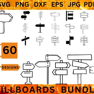 60 標識 SVG バンドル 木製矢印 Cricut 道路標識 カット ファイル ロード トリップ シルエット キャンプ 方向 PNG ハイキング ウェイファインディング DXF EPS Jpg Pdf