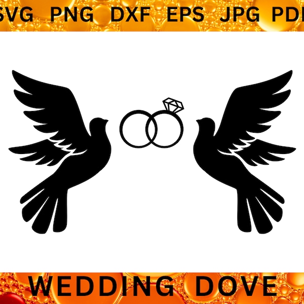 COLOMBES SVG fichier amour CRICUT colombe Silhouette mariage colombe Clipart Pigeon Png bague de mariage coupe fichiers vol oiseau Svg Png Dxf Eps Jpg Pdf