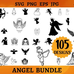105 ANGEL SVG Bundle Cupid CRICUT Angel Wings Png Heaven Vector Art Valentine&#39;s Cupid Cut Files Angel Wings Instant Download Svg Png Jpg Eps