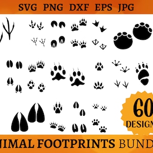 60 ANIMAL FOOTPRINTS Svg Bundle Footstep Svg Animal Paw CRICUT Wildlife Cut Files Animal Tracks Silhouette Png Dxf Eps Jpg. No animal names