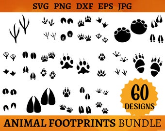 60 ANIMAL FOOTPRINTS Svg Bundle Footstep Svg Animal Paw CRICUT Wildlife Cut Files Animal Tracks Silhouette Png Dxf Eps Jpg. No animal names