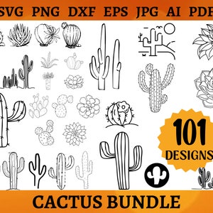 101 Cactus SVG Bundle Cactus Flower SVG File Succulent Png for Shirts Cacti Cut Files Clipart Cricut Silhouette Svg Png Dxf Eps Jpg Ai Pdf