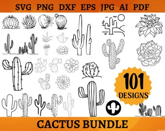 101 Cactus SVG Bundle Cactus Flower SVG File Succulent Png for Shirts Cacti Cut Files Clipart Cricut Silhouette Svg Png Dxf Eps Jpg Ai Pdf