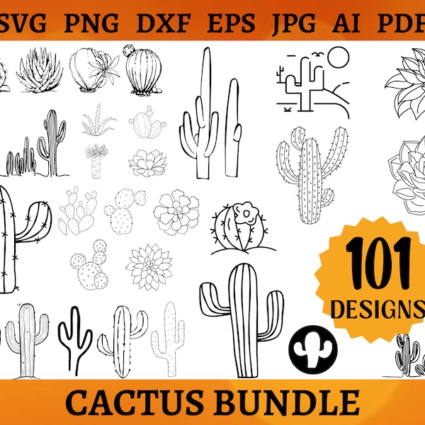 101 Cactus SVG Bundle Cactus Flower SVG File Succulent Png for Shirts Cacti Cut Files Clipart Cricut Silhouette Svg Png Dxf Eps Jpg Ai Pdf