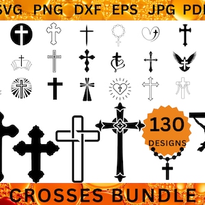 130 CROSS Svg BUNDLE Jesus Cross CRICUT Christian Cross Cut File Catholic Silhouette Religious Clipart Easter Png Halloween Dxf Eps Jpg Pdf