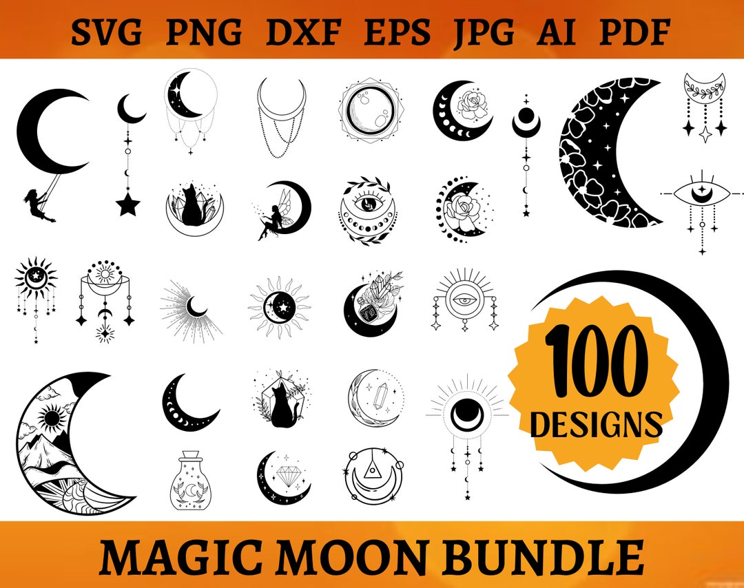 100 MAGIC MOON SVG Mega Bundle Mystical Moon Svg File Crystal Moon Cut ...