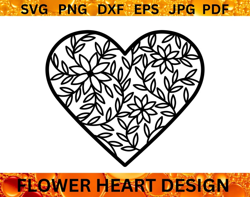 FLOWER HEART Svg Floral Frame Png Botanical Heart Border Svg Love ...