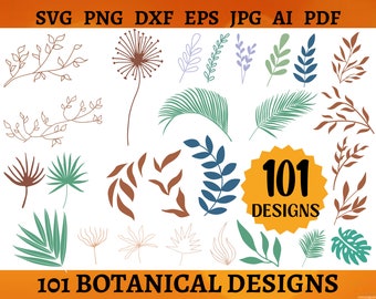 101 BOTANICAL SVG BUNDLE Boho Floral Svg Bohemian Plant Elements Cut File Cricut Silhouette Leaves Bundle Clipart Svg Png Dxf Eps Jpg Ai Pdf