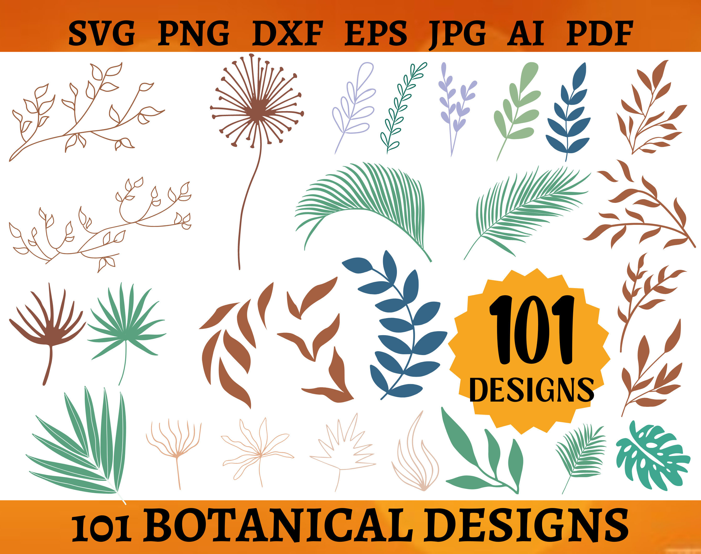 101 BOTANICAL SVG BUNDLE Boho Floral Svg Bohemian Plant Etsy