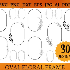 May include: A set of 30 oval floral frames with different floral designs. The frames are black and white and are perfect for adding a touch of elegance to your projects.