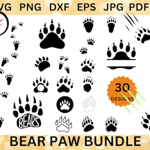 30 BEAR FOOTPRINTS SVG Bundle Monster Claw Cricut Bear Scratch Png Wildlife Cut Files Bear Tracks Svg Bear Paw Print Clipart Dxf Eps Jpg Pdf