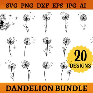 20 DANDELION BUNDEL SVG Flower Hand Drawn Svg Wildflowers Art Png Cricut Silhouette Minimalist Flower Svg Clipart Svg Png Dxf Eps Jpg Ai Pdf