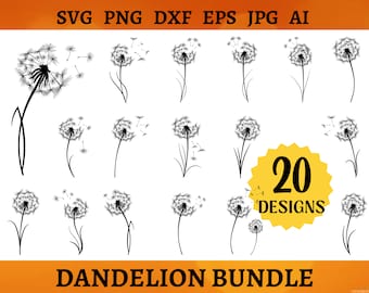 20 DANDELION BUNDEL SVG Flower Hand Drawn Svg Wildflowers Art Png Cricut Silhouette Minimalist Flower Svg Clipart Svg Png Dxf Eps Jpg Ai Pdf