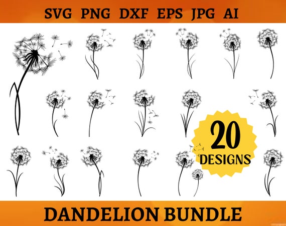 20 DANDELION BUNDEL SVG Flower Hand Drawn Svg Wildflowers Art Png Cricut Silhouette Minimalist Flower Svg Clipart Svg Png Dxf Eps Jpg Ai Pdf