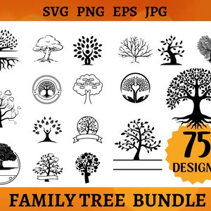 75 FAMILY TREE Svg BUNDLE Tree of Life Cricut Tree Roots Monogram Svg File Family Reunion Cut File Family Tree Branch Silhouette Png Jpg Eps