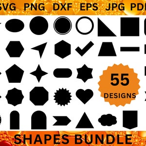 55 GEOMETRIC SHAPES Svg Basic Shape CRICUT Banner Svg Star Arrow Heart Shapes Svg Frame Borders Silhouette Square Circle Png Dxf Eps Jpg Pdf