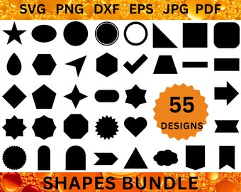 55 GEOMETRISCHE FORMENSvg Grundform CRICUT Banner SVG Stern Pfeil Herzformen svg Rahmen Grenzen Silhouette Quadrat Kreis Png Dxf Eps Jpg Pdf