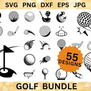 55 ゴルフ SVG バンドル ゴルフボール CRICUT ゴルフクラブ カットファイル ゴルフゲーム クリップアート スポーツ用具 シルエット ゴルフボールとクラブ Eps SVG PNG Dxf Jpg
