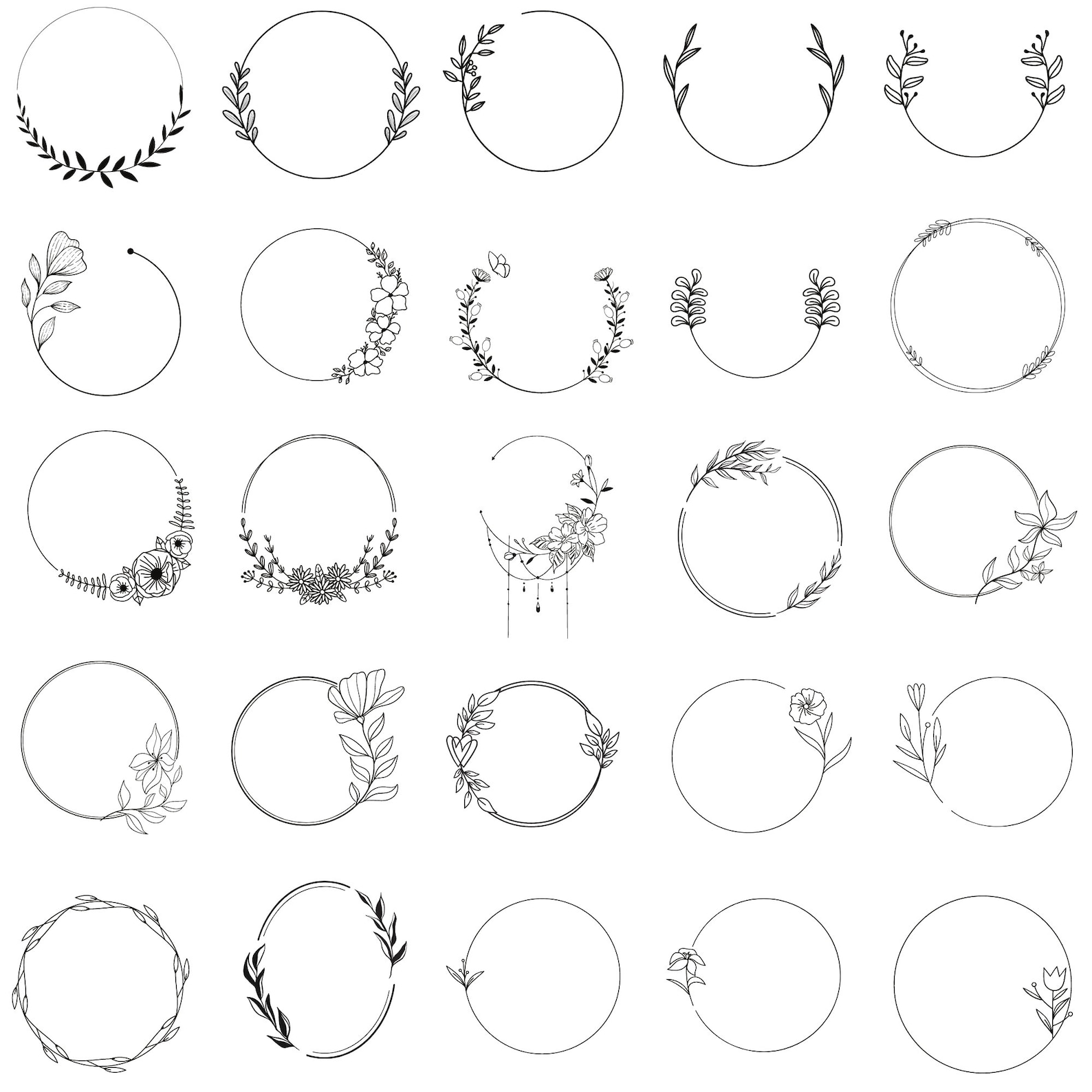 101 FLORAL WREATH SVG Bundle Circle Frame Svg Botanical Frame Wedding ...