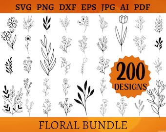 Op de afbeelding: Een verzameling van 200 zwart-witte bloemmotieven. De ontwerpen zijn eenvoudig en elegant en perfect voor gebruik in verschillende projecten, zoals scrapbooking, kaartmaken en digitaal ontwerp.