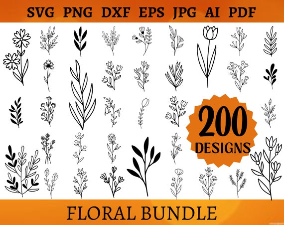 200 WILDFLOWERS SVG Super BUNDLE Leaves Hand Drawn Png for Shirt Cup Wildflowers Art Svg Cricut Silhouette Floral Svg Png Dxf Eps Jpg Ai Pdf
