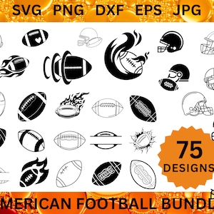 75 American football SVG BUNDLE American Football Helmet CRICUT Sports Equipment Cut Files American Football Ball Vector Eps Svg Png Dxf Jpg