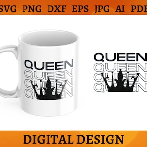 Digital Art QUEEN SVG Royal Crown SVG Queen Crown Png Transparent Background for Shirt Cup Cricut Silhouette Svg Png Dxf Eps Jpg Ai Pdf