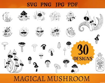 30 MAGISCHE PADDESTOEL SVG Bundel Magic Mushroom Art Png voor Shirt Maanstanden Mushroom Svg File Cricut Mushroom Décor Cut File Svg Png Jpg Pdf