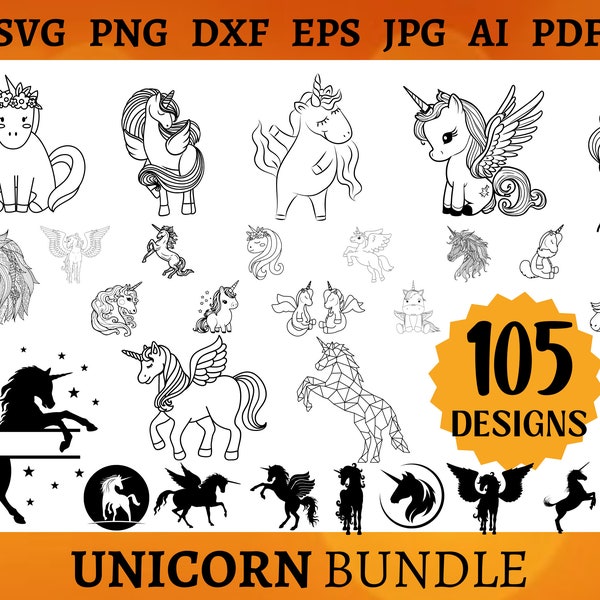 EINHORN BUNDLE SVG Niedliches Einhorn Aufdruck Einhorn Geburtstag Einhorn Monogramm Cricut Cut-Dateien Silhouette Magisches Einhorn Aufnäher Ai Pdf