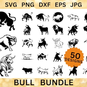 50 BULL SVG Files Buffalo CRICUT Stock Bull Cut Files Wildlife Silhouette Bison Clipart Trade Bull Vector Art Bull Horn Svg Png Dxf Eps Jpg