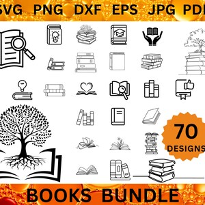 70 BOOKS Svg BUNDLE Education CRICUT Read Cut Files Library Bundle Learning Clipart Education Vector School Digital Svg Png Dxf Eps Jpg Pdf