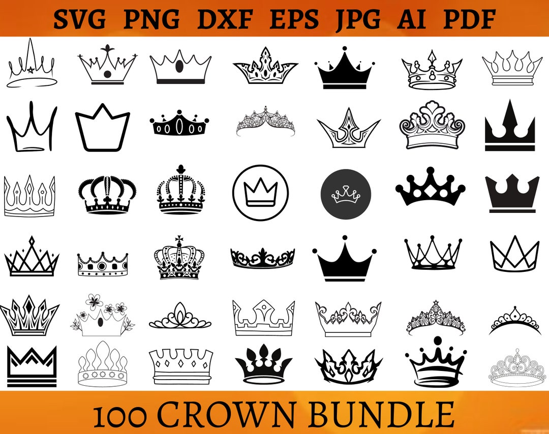 100 ROYAL CROWN SVG Bundle Queen Crown Sketch Cut Files Princess Tiara