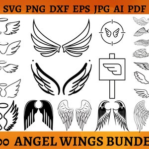 100 ANGEL WINGS SVG Bundle Wings Silhouette Angel Wings Png for Shirt Svg Cricut Clipart Silhouette Digital File Svg Png Dxf Eps Jpg Ai Pdf