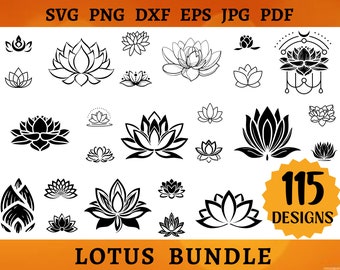 115 LOTUS SVG Bundle Lotus Flower CRICUT Namaste Cut Files Yoga Silhouette Mandala Clipart Meditation Spiritual Digital Png Dxf Eps Jpg Pdf