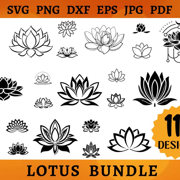 115 LOTUS SVG Bundle fleur de Lotus CRICUT Namaste coupe fichiers Yoga Silhouette Mandala Clipart méditation spirituel numérique Png Dxf Eps Jpg Pdf