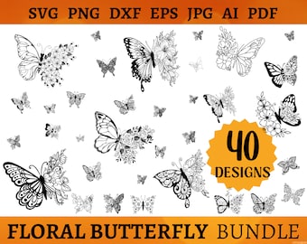 40 Floral Butterfly SVG Bundle Butterfly Flower Butterfly SVG File Butterfly Mandala Cut Files CRICUT Silhouette Svg Png Eps Dxf Jpg Ai Pdf