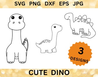 3 CUTE DINO SVG Dinosaur Cricut Dino Cut Files Dinosaur Silhouette Brachiosaurus Png for Shirt Stegosaurus Jurassic Park Svg Png Dxf Eps Jpg