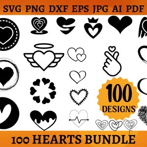 100 HEART SVG BUNDLE Hearts Cut Files Svg Love Clipart Heart Valentine’s Day Printable Hearts Digital Download Svg Png Dxf Eps Jpg Ai Pdf