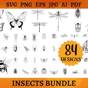 84 INSECT BUNDEL SVG Butterfly Silhouette Svg Bugs Clipart Bee Vector Moth Cut File Insect Outline. No insect names. Svg Png Eps Jpg Ai Pdf