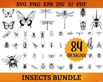 84 INSEKTEN BUNDEL SVG Schmetterling Silhouette SVG Bugs Clipart Biene Vektor Motte geschnitten Datei Insekt Gliederung. Keine Insektennamen. SVG Png Eps Jpg Ai Pdf