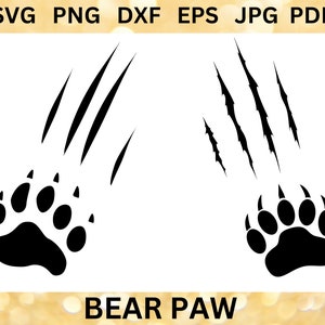 BEAR FOOTPRINTS SVG Monster Claw Cricut Bear Scratch Png Wildlife Cut Files Bear Tracks Svg Bear Paw Print Clipart Svg Png Dxf Eps Jpg Pdf
