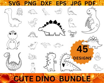 45 CUTE DINO SVG Bundle Dinosaur Cricut Dino Cut Files Dinosaur Silhouette Raptor Dinosaur Pterodactyl Jurassic Park Svg Png Dxf Eps Jpg Pdf