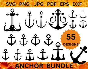 55 ancre SVG Bundle ancre de bateau CRICUT ancre de navire fichiers Svg Silhouette d'ancre Design nautique Png ancre numérique Svg Png Dxf Eps Jpg Pdf