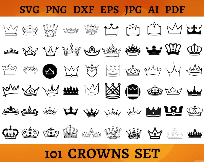 101 CROWNS BUNDLE SVG Svg Royal Crown Sketch Princess Tiara Cricut Cut ...