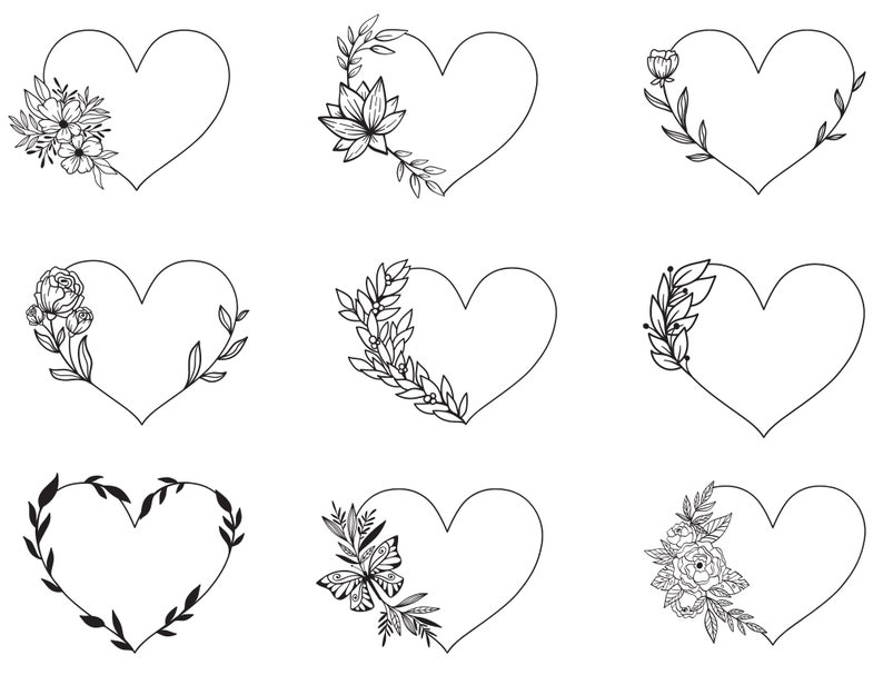 15 FLOWER HEART Svg BUNDLE Floral Frame Png Botanical Heart Border Svg ...