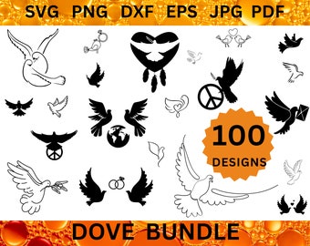 100 DOVES SVG BUNDLE Peace Cricut Dove Silhouette Olive Branch Clipart Files Pigeon Png Wedding Dove Cut Files Wedding Ring Dxf Eps Jpg Pdf