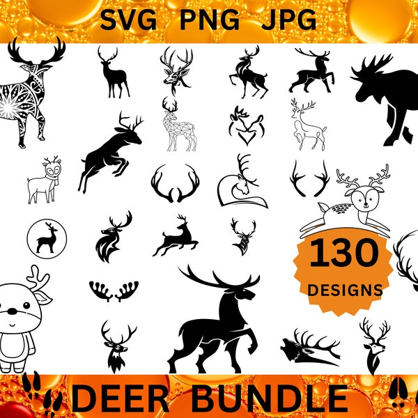 130 DEER SVG Bundle Moose Svg Deer Head Png Santa's Reindeer Cut File Wild Animal CRICUT Deer Antlers Svg Cartoon Deer Digital Svg Png Jpg